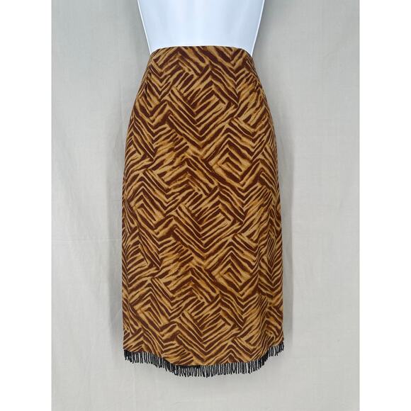 Vintage Dresses & Skirts - 90s Vintage Skirt Womens Medium Brown Tribal Fringe Beaded Party Y2K Knee Length
